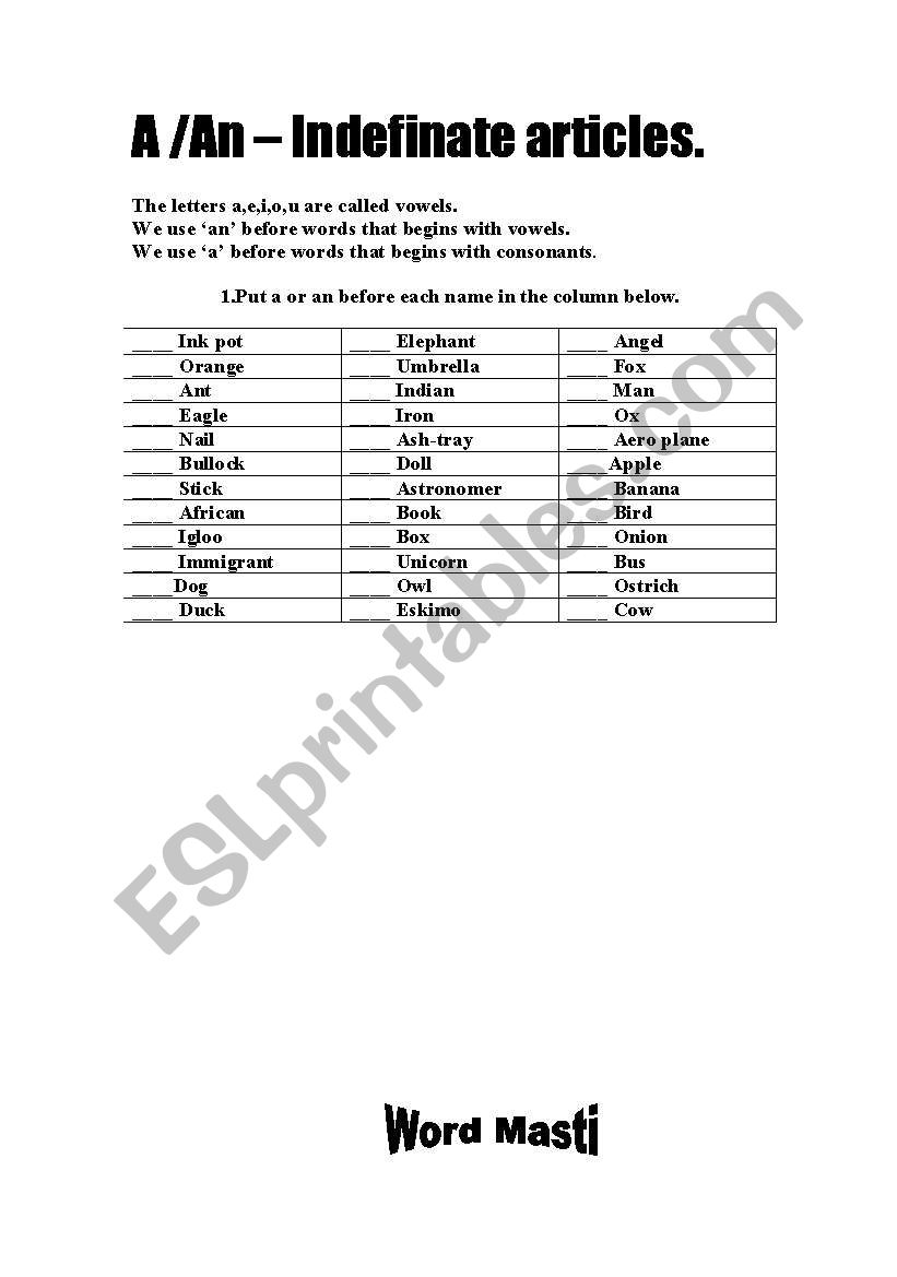 a or an determiners & articles- a quick revision