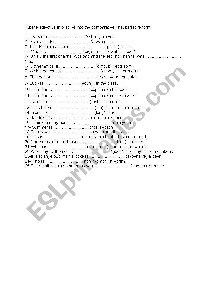 comparatives or superlatives worksheet