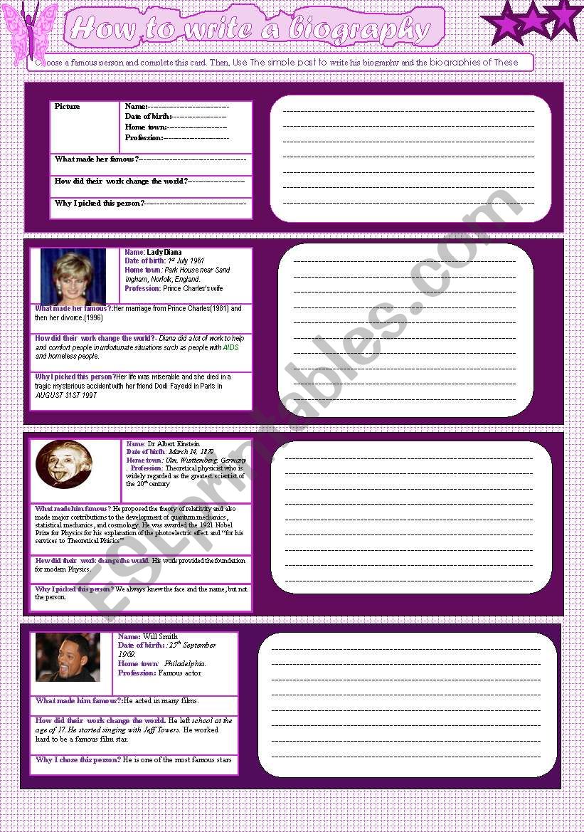 How to write a biography worksheet