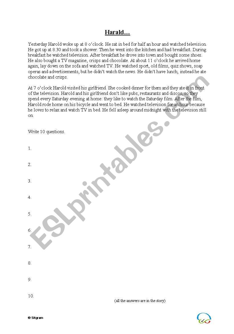 Yesterday - TV Addict worksheet