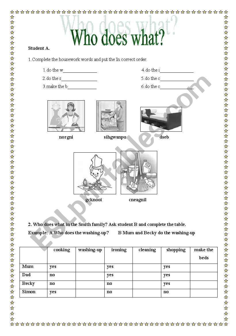 Who does what? worksheet