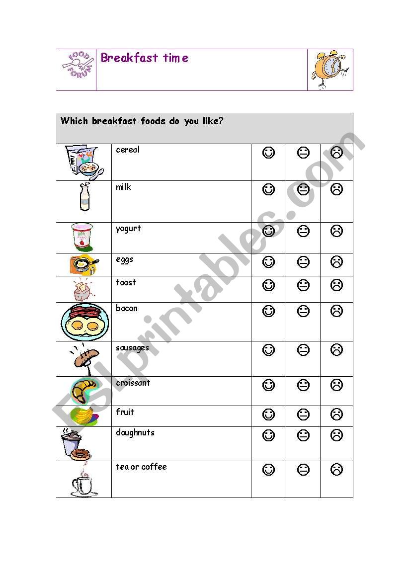 breakfast time worksheet