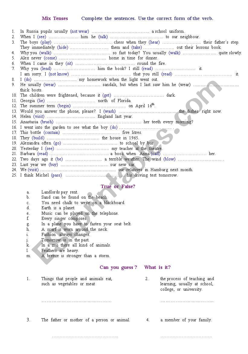 Mix tenses worksheet