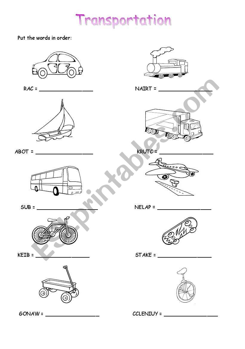 Transportation worksheet