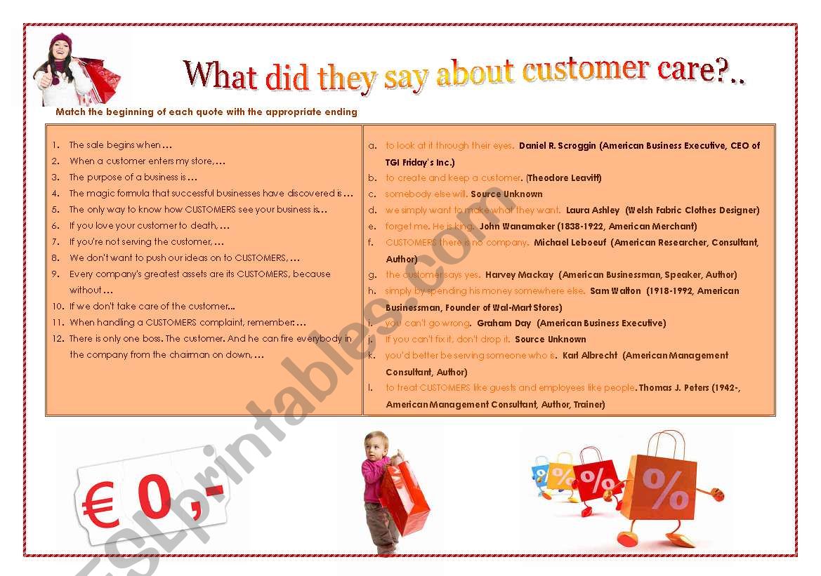 Customer Care (with answers) worksheet