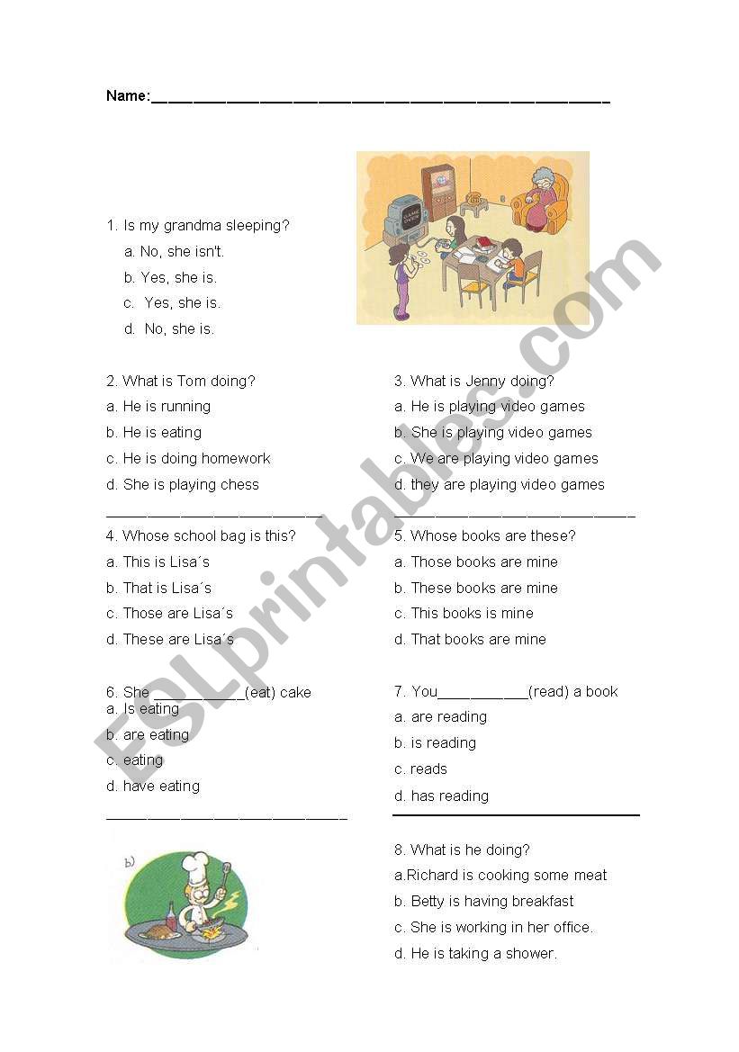 Test- present continuous worksheet