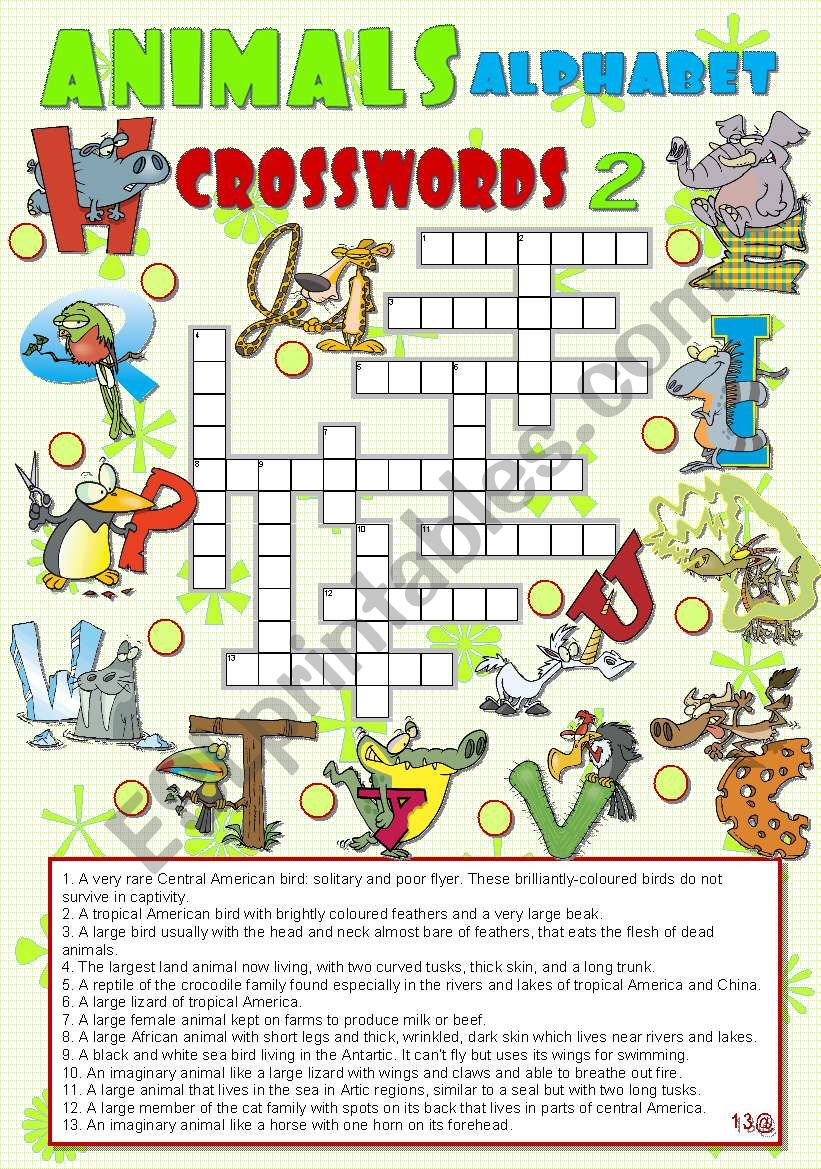 ANIMALS ALPHABET crosswords 2 worksheet