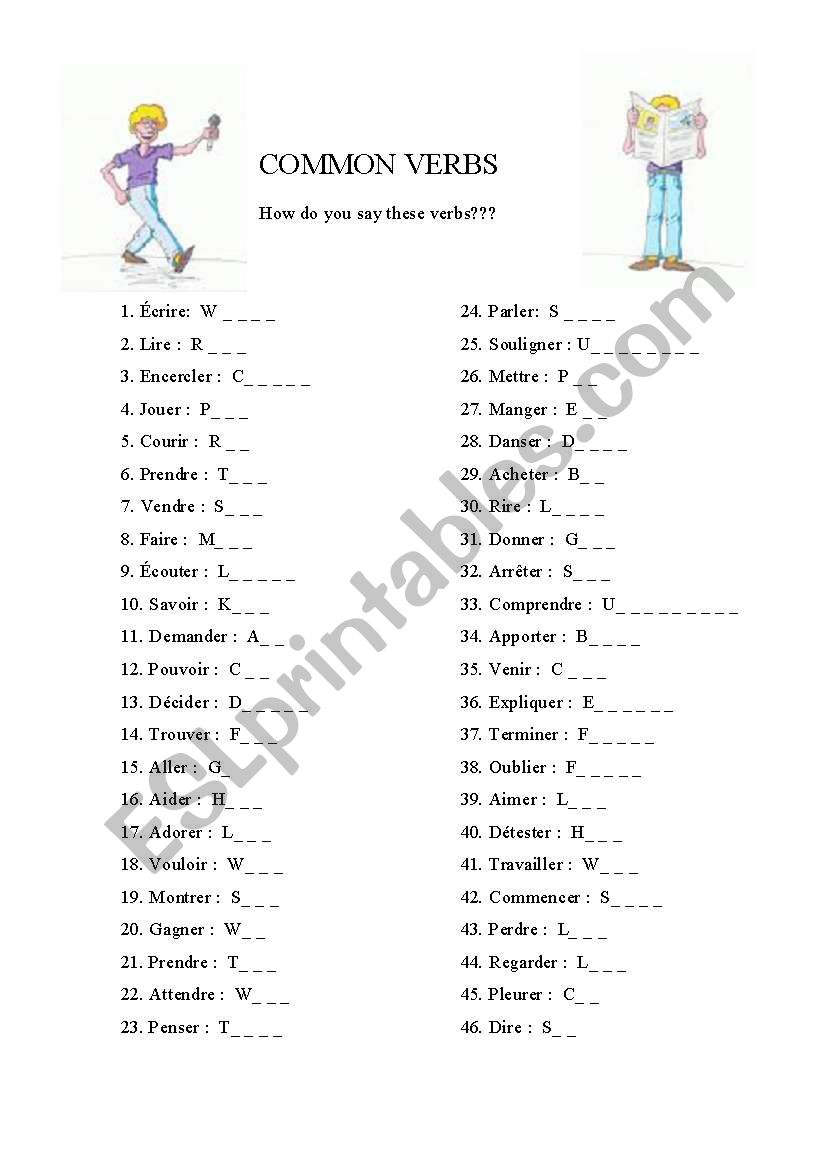 Common Verbs worksheet