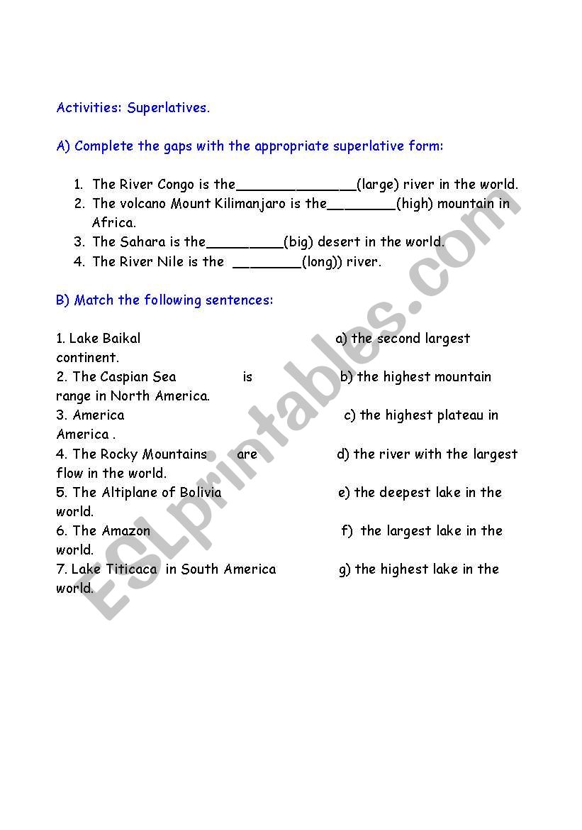 superlatives worksheet