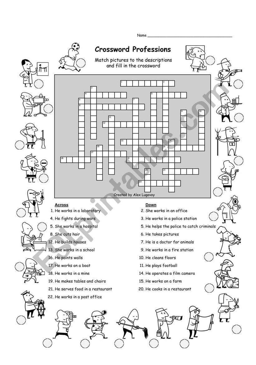 Crossword Professions worksheet