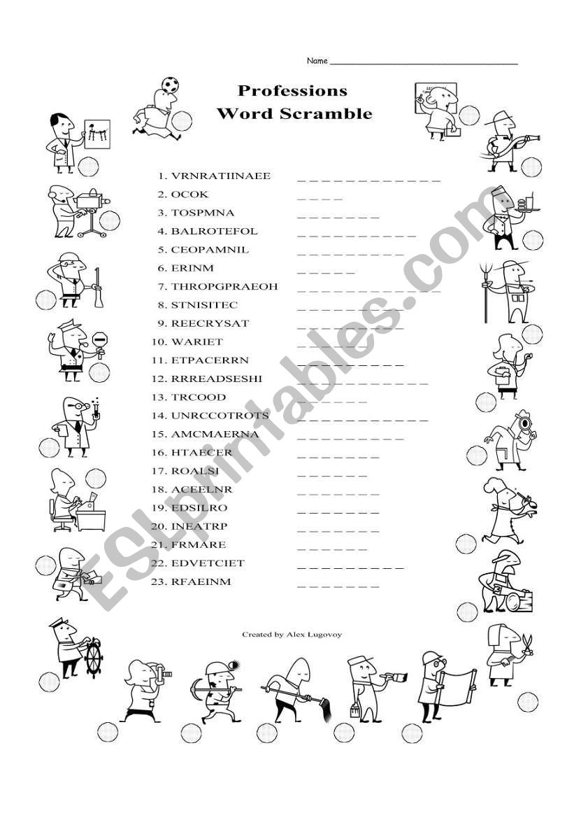 Professions Word Scramble worksheet