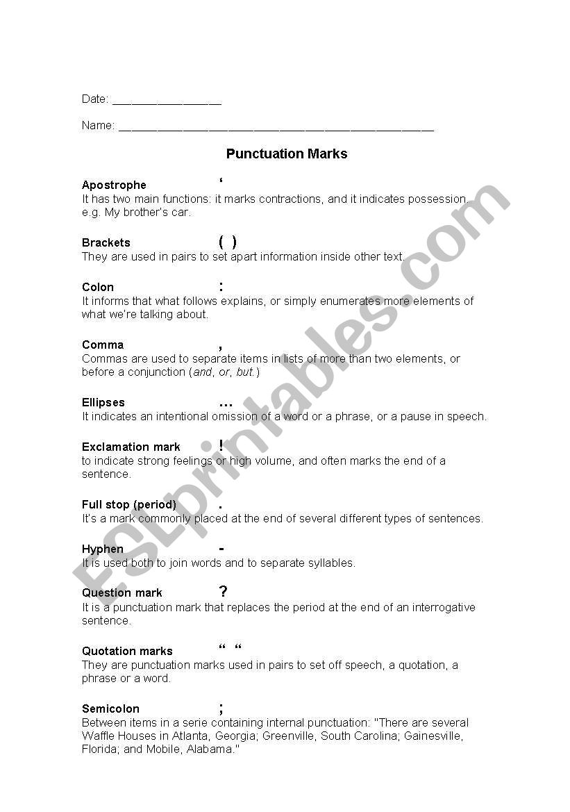 Punctuation  worksheet