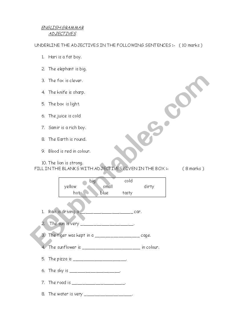 ADJECTIVES worksheet