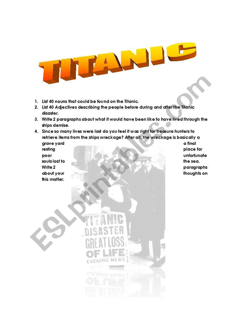 Titanic writing assignment   worksheet