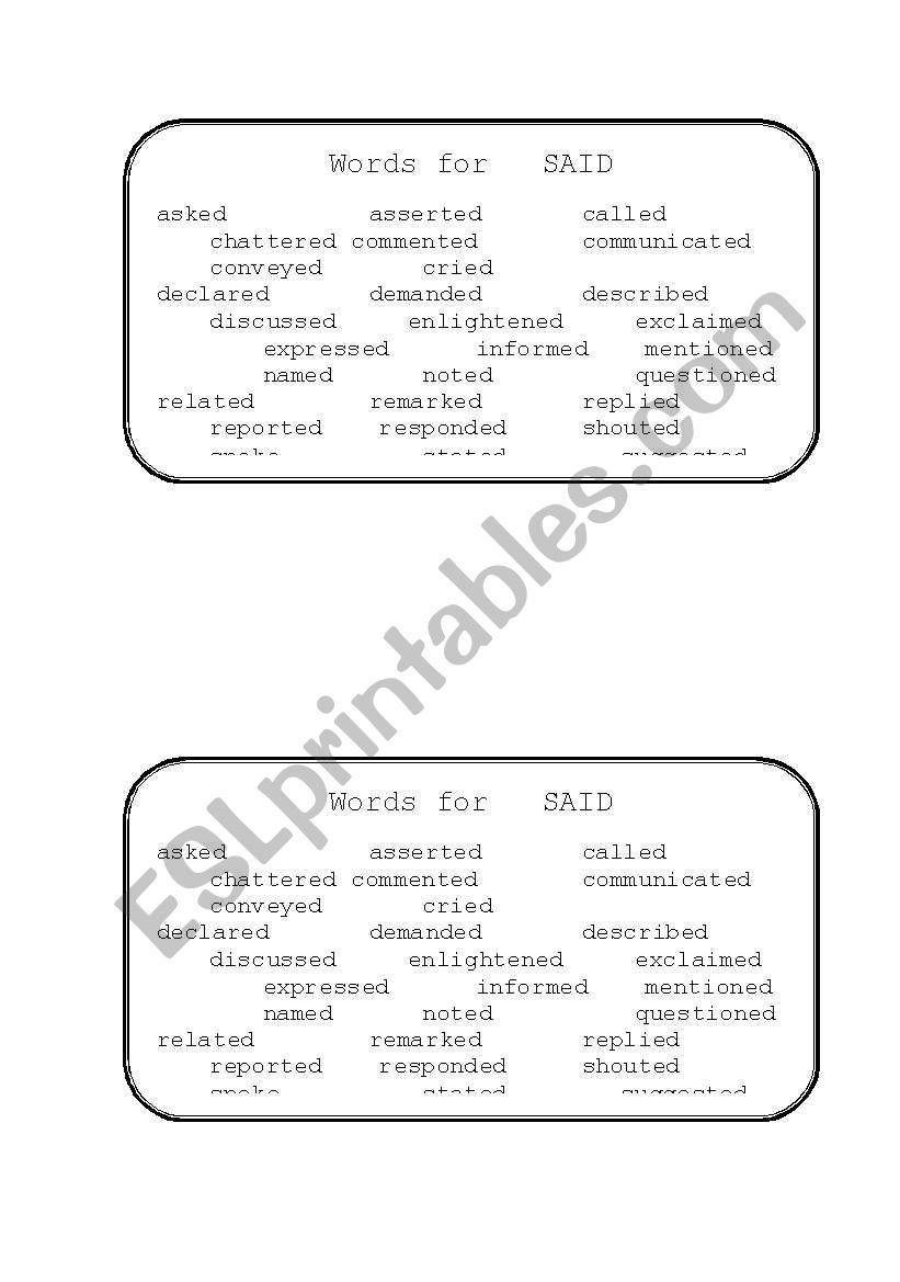 Words to use for said worksheet