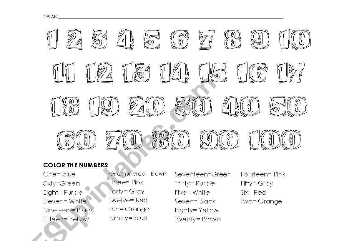 Color the numbers! worksheet