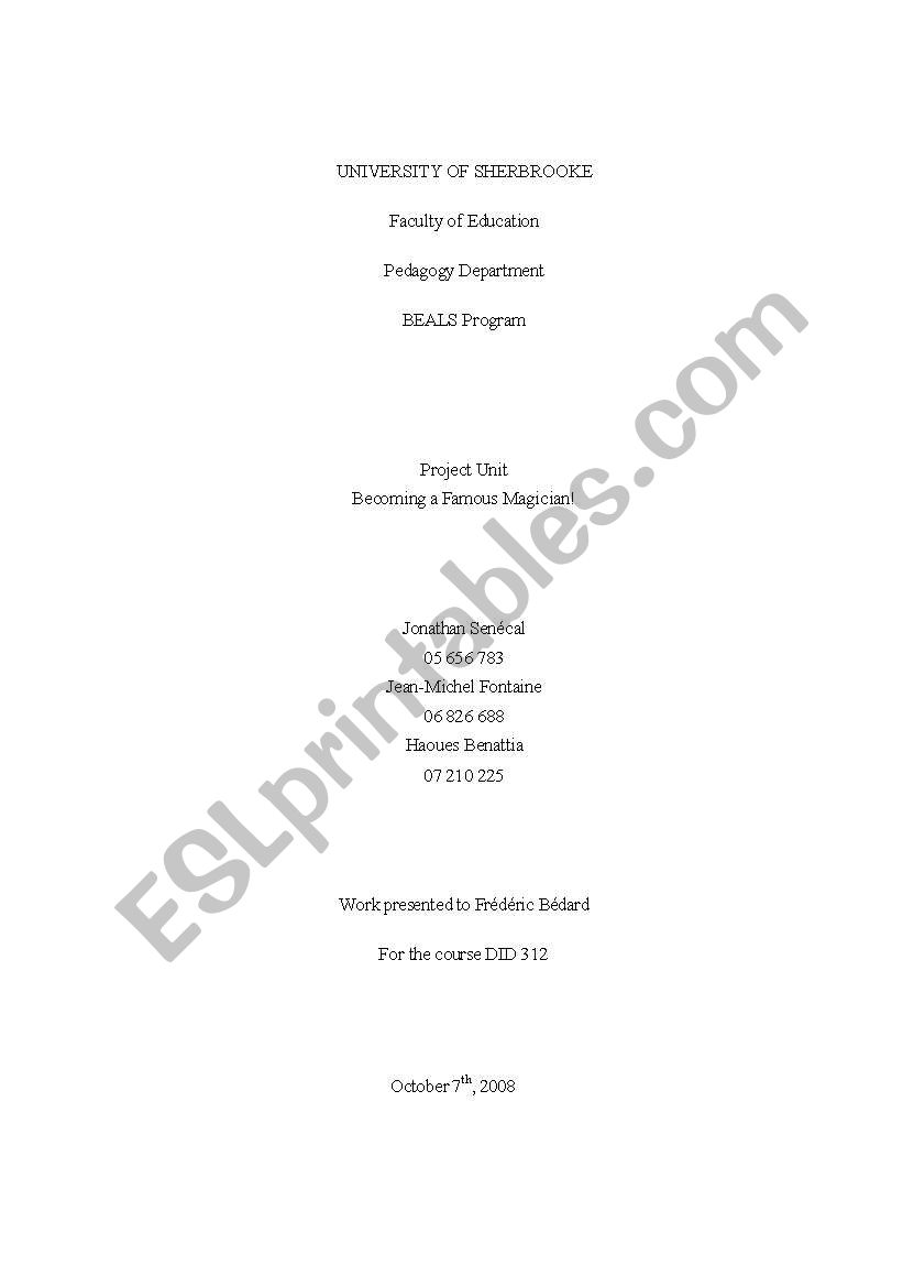 Becoming a Famous Magician! worksheet