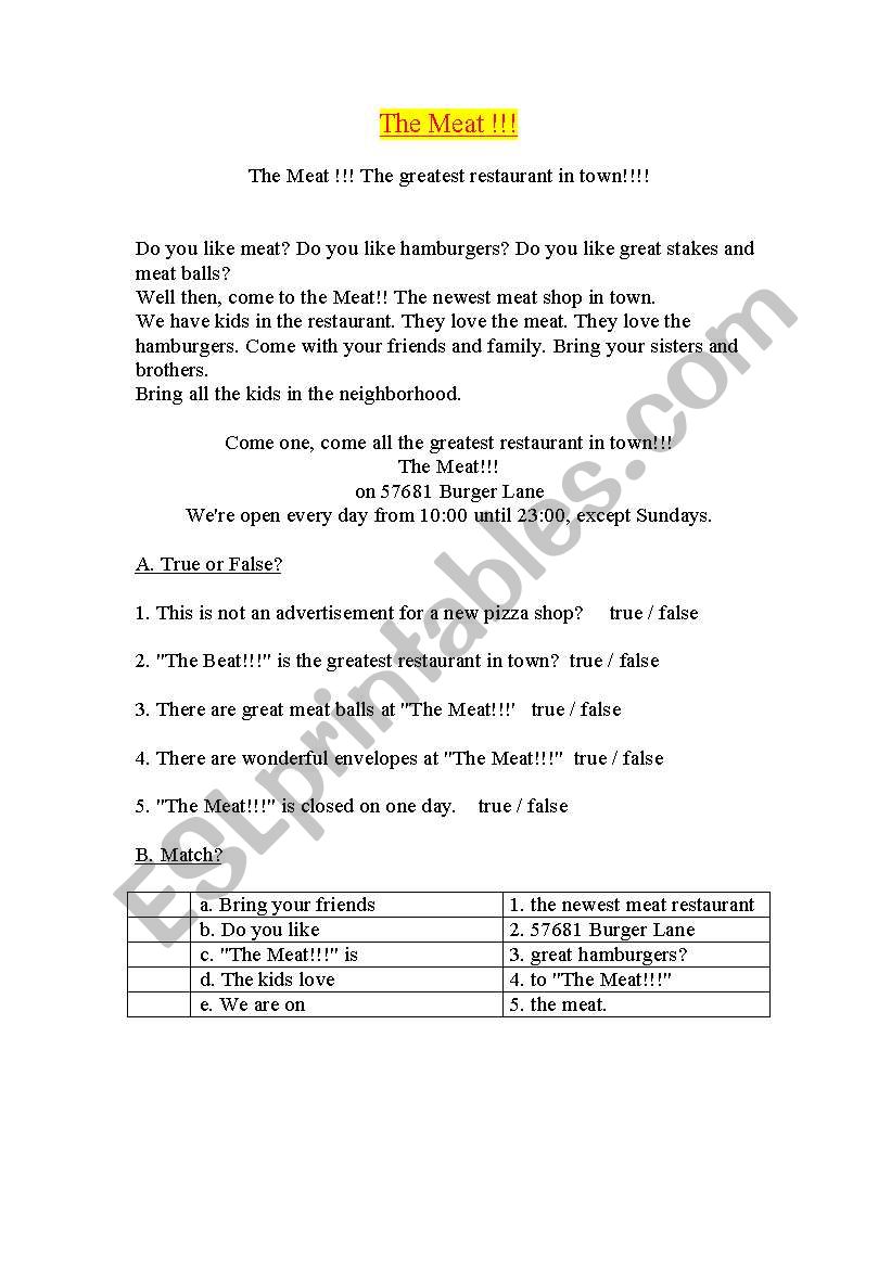 reading comprehention worksheet