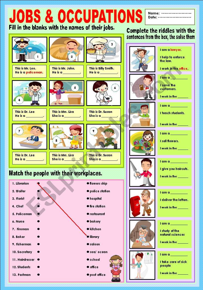 Jobs and Occupations worksheet