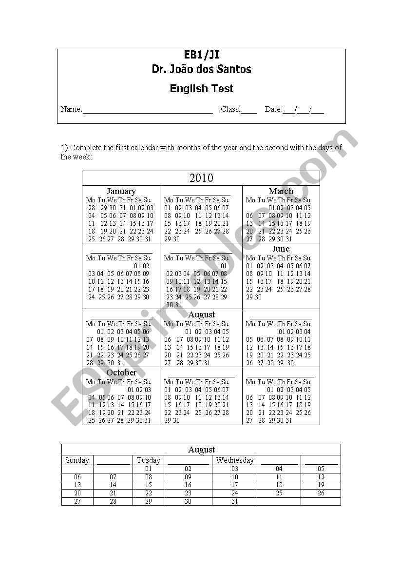 English Test - part 1 worksheet