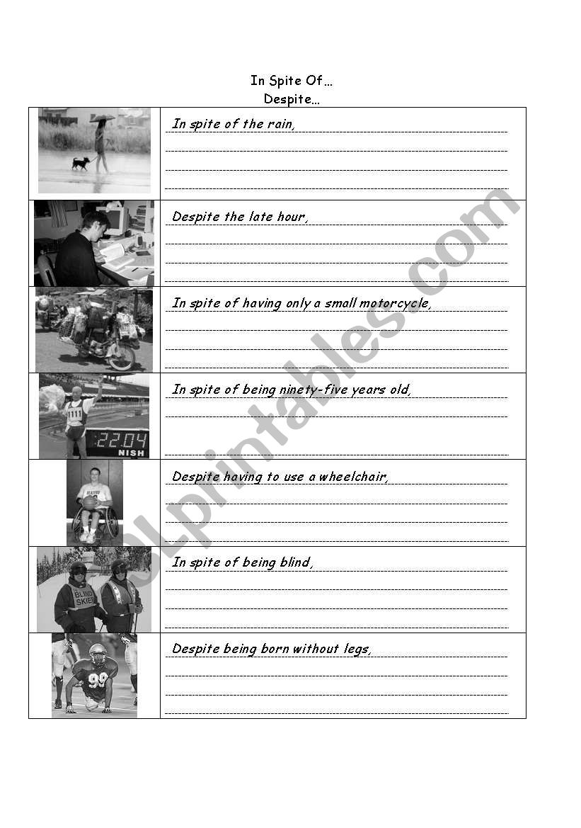 In Spite Of and Despite worksheet In Spite Of and Despite worksheet