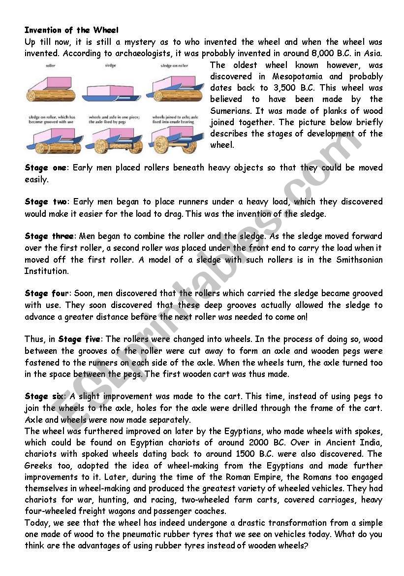 Invention of Wheel worksheet