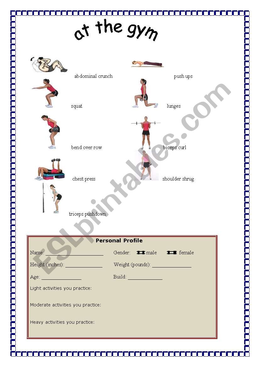 English worksheets: At the gym. How fit you are?