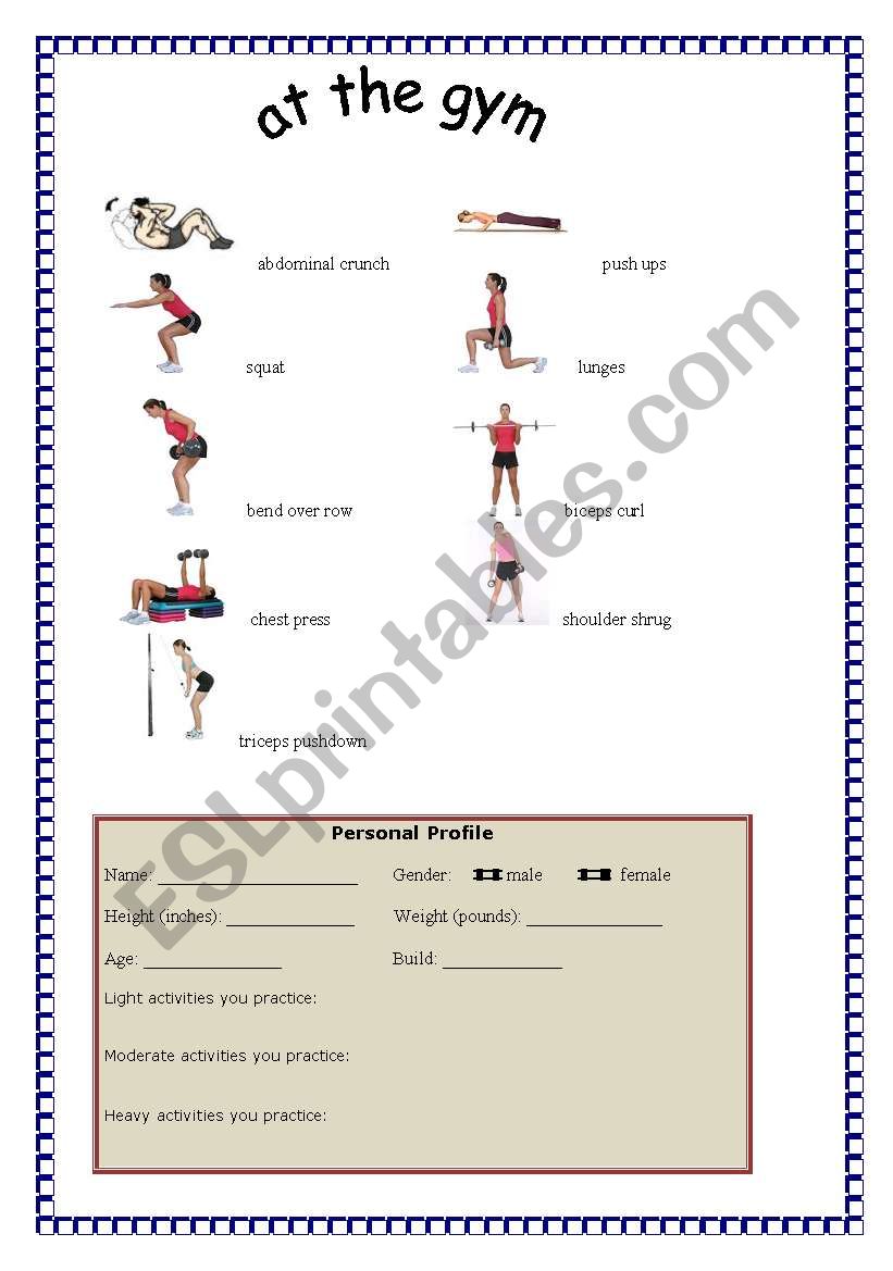 At the gym. How fit you are? worksheet