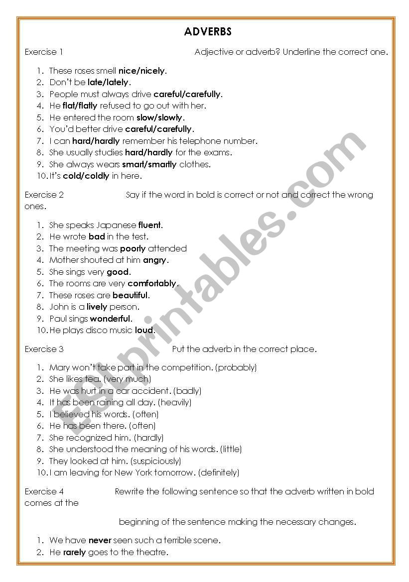 Adverbs worksheet