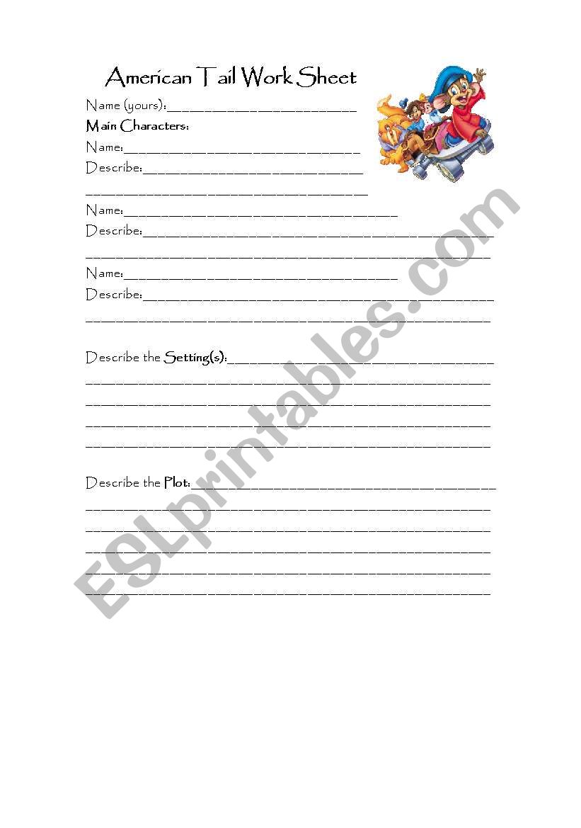 American Tale Worksheet worksheet