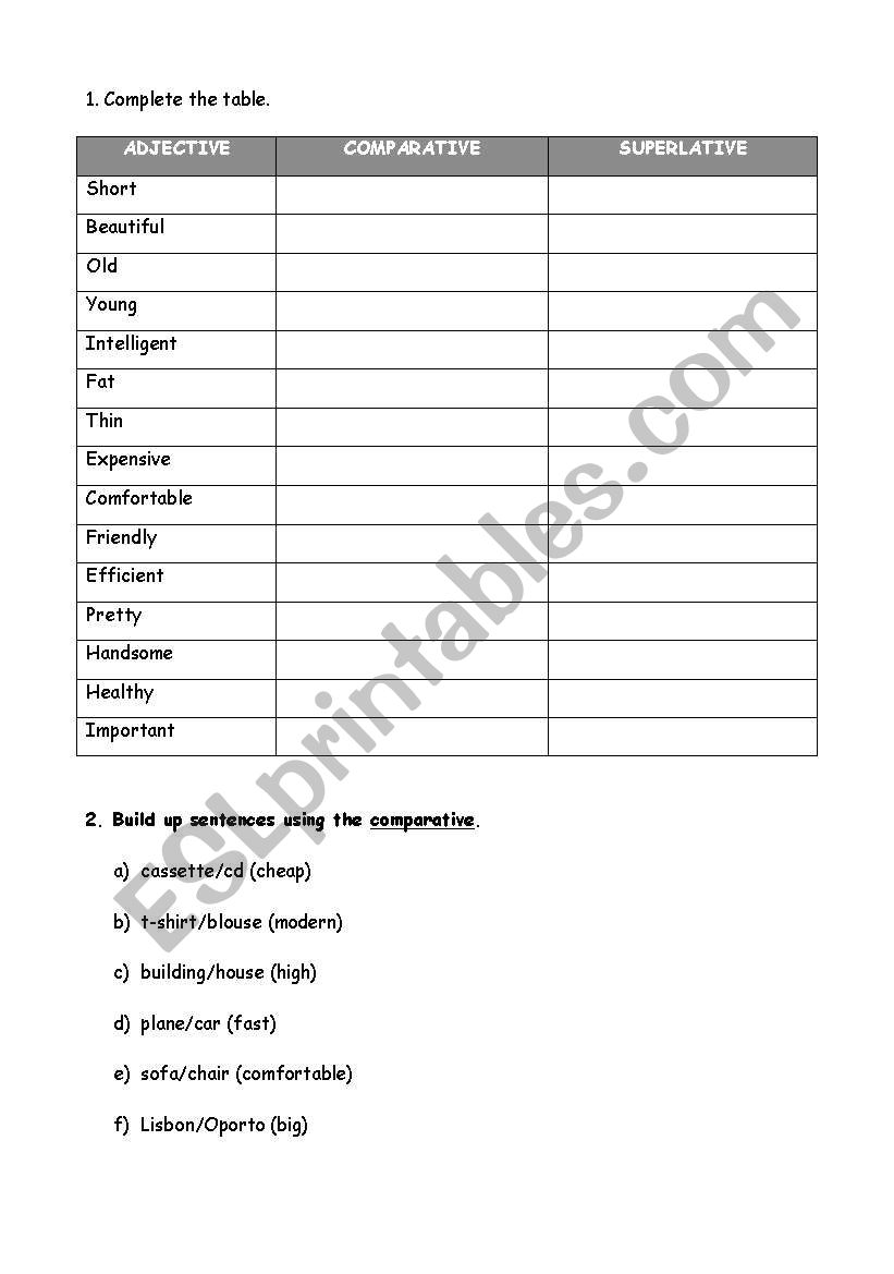 comperative and superlative worksheet