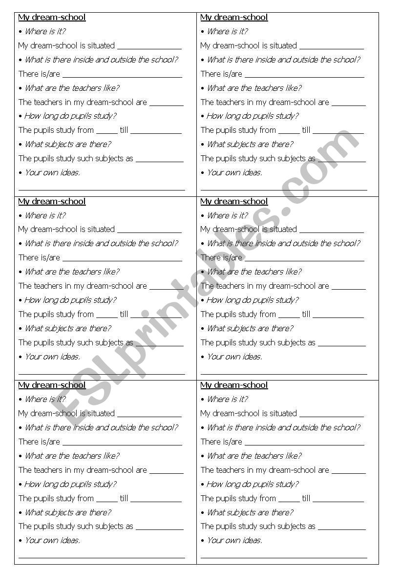 My dream-school worksheet