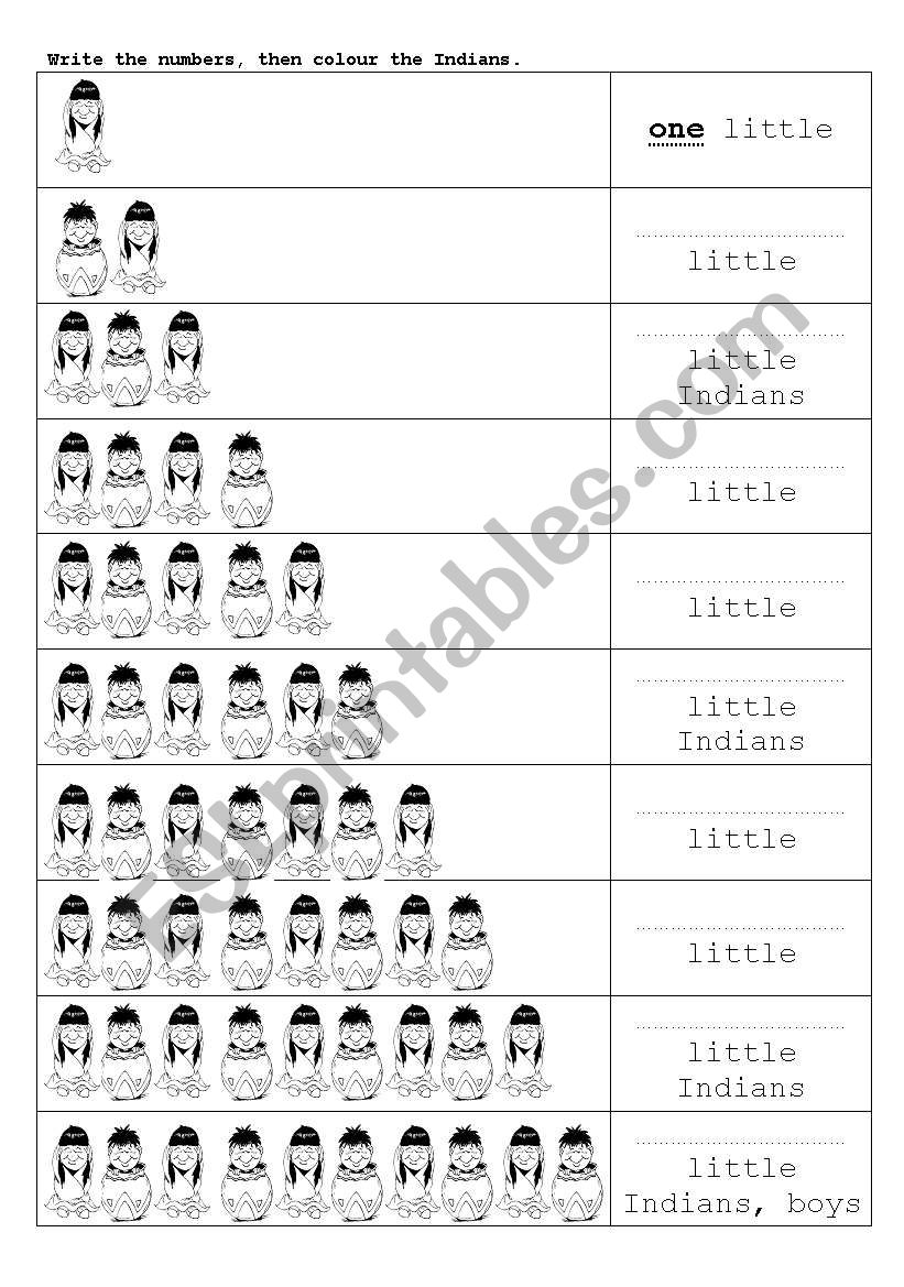 ten little indians worksheet