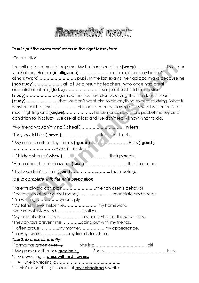 test correction worksheet