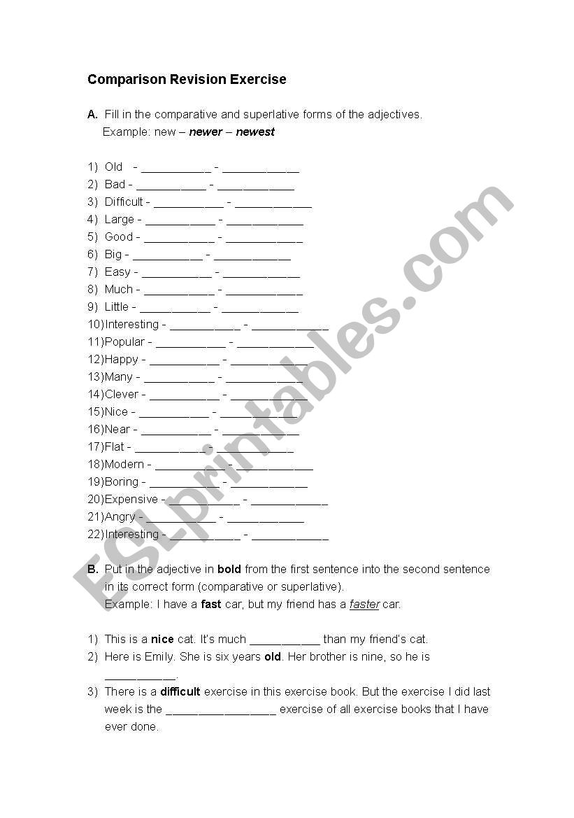 Comparison Exercise worksheet
