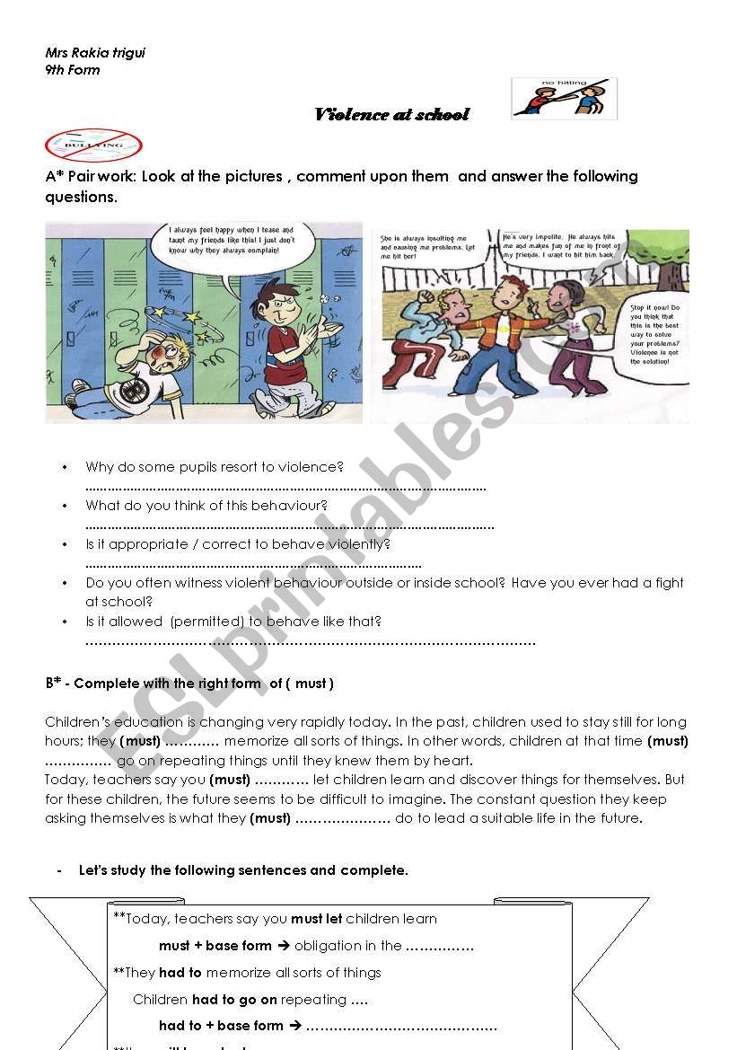 violence at school ( part 1) worksheet