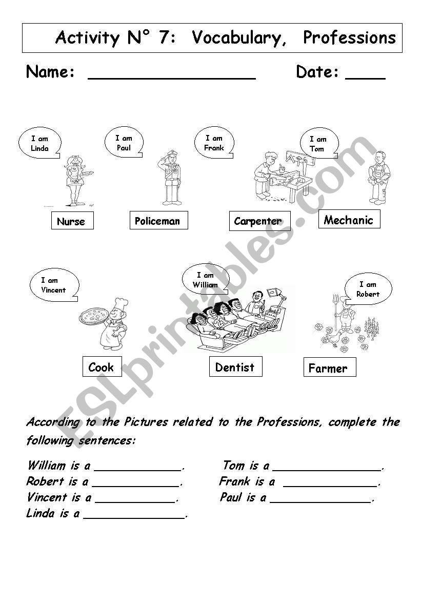 Professions worksheet