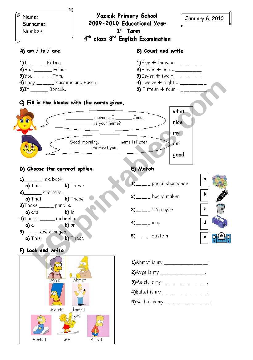 4th grades 3rd exam worksheet