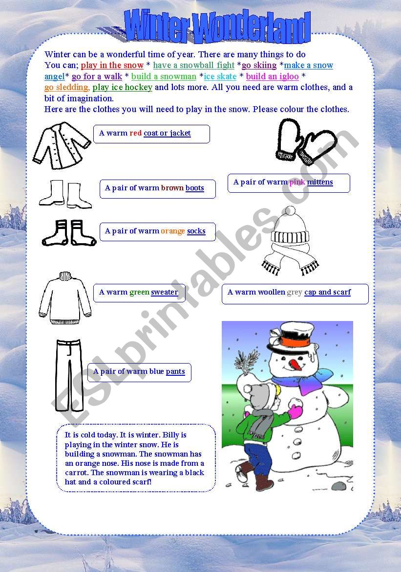 WINTER VOCABULARY FUN worksheet