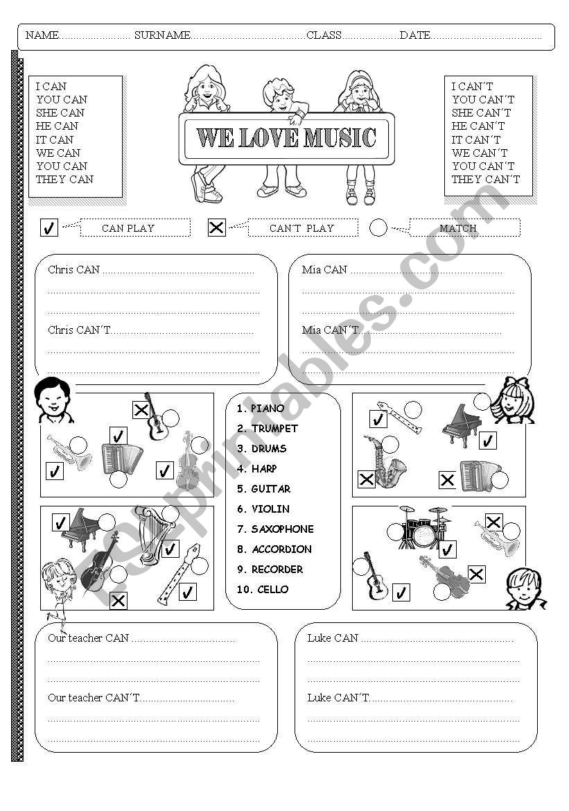 We love music 2 PAGES worksheet