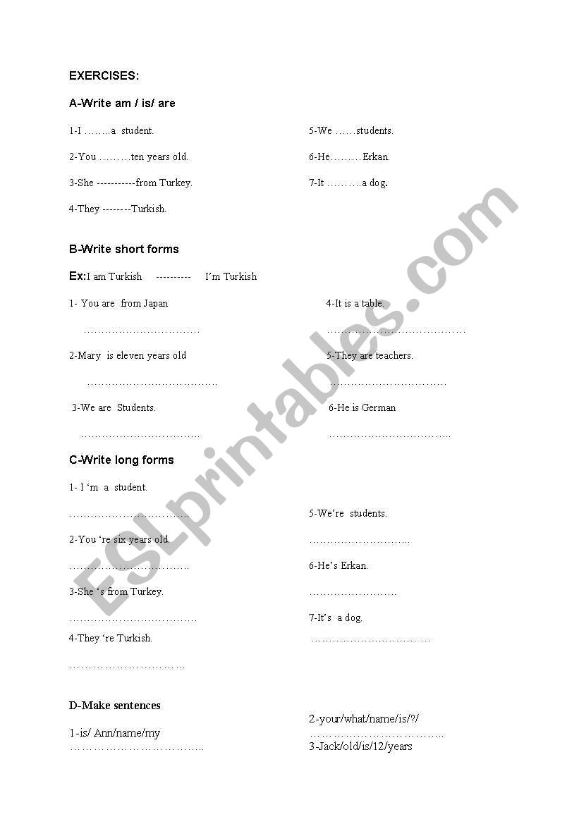 am is are worksheet