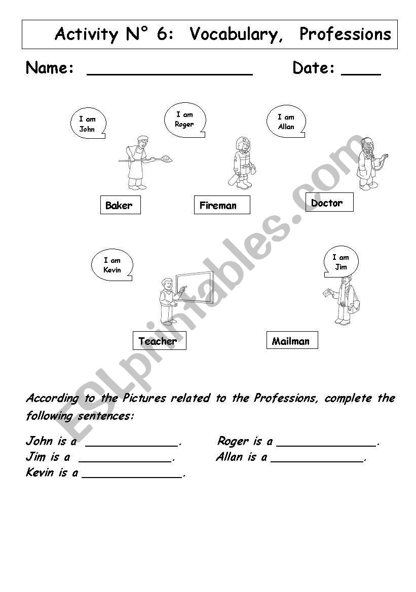 Professions worksheet