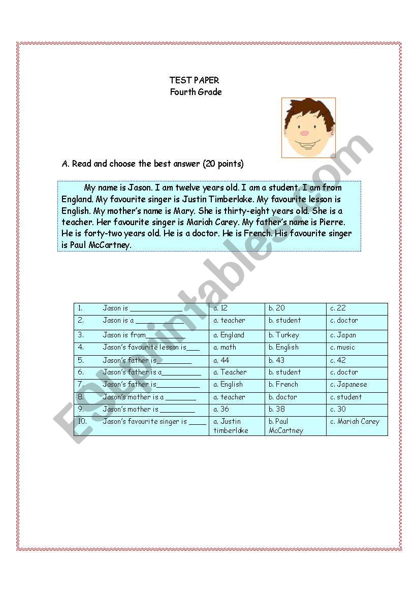 TEST PAPER worksheet