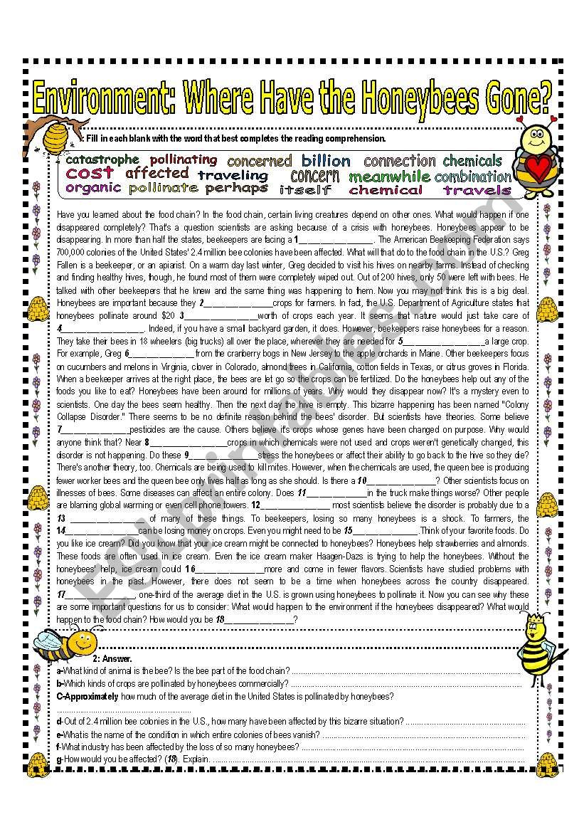 ENVIRONMENT (3/3) Where Have the Honeybees Gone?                  Reading +Activities - Answer Key