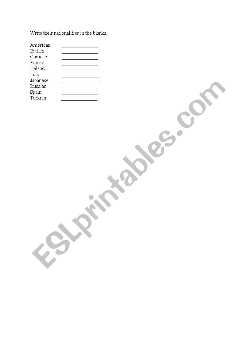 Countries and Nationalities Matching Activity