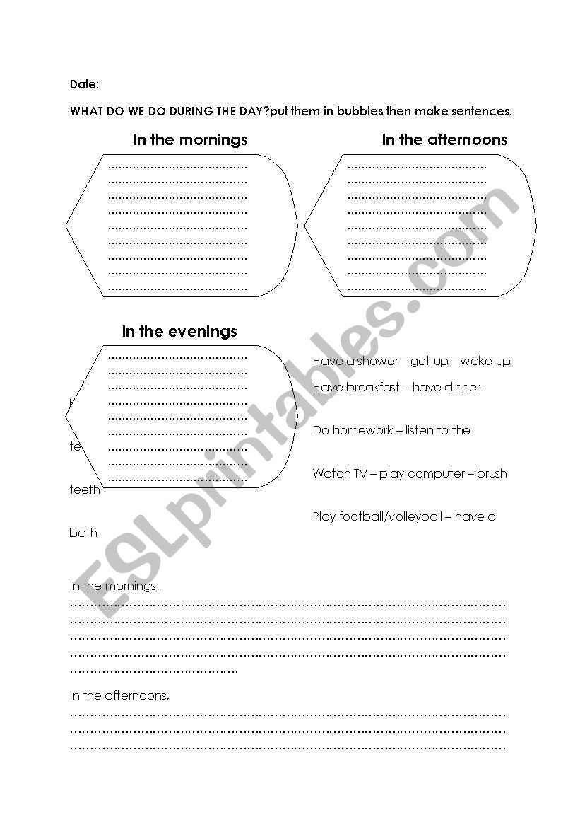 daily routines worksheet