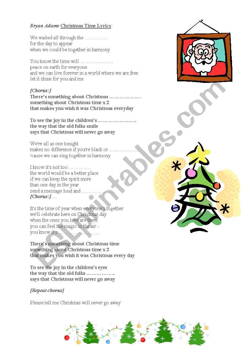 Bryan Adams Christmas time... worksheet