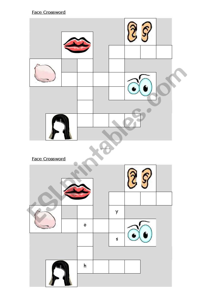 Face picture crossword worksheet