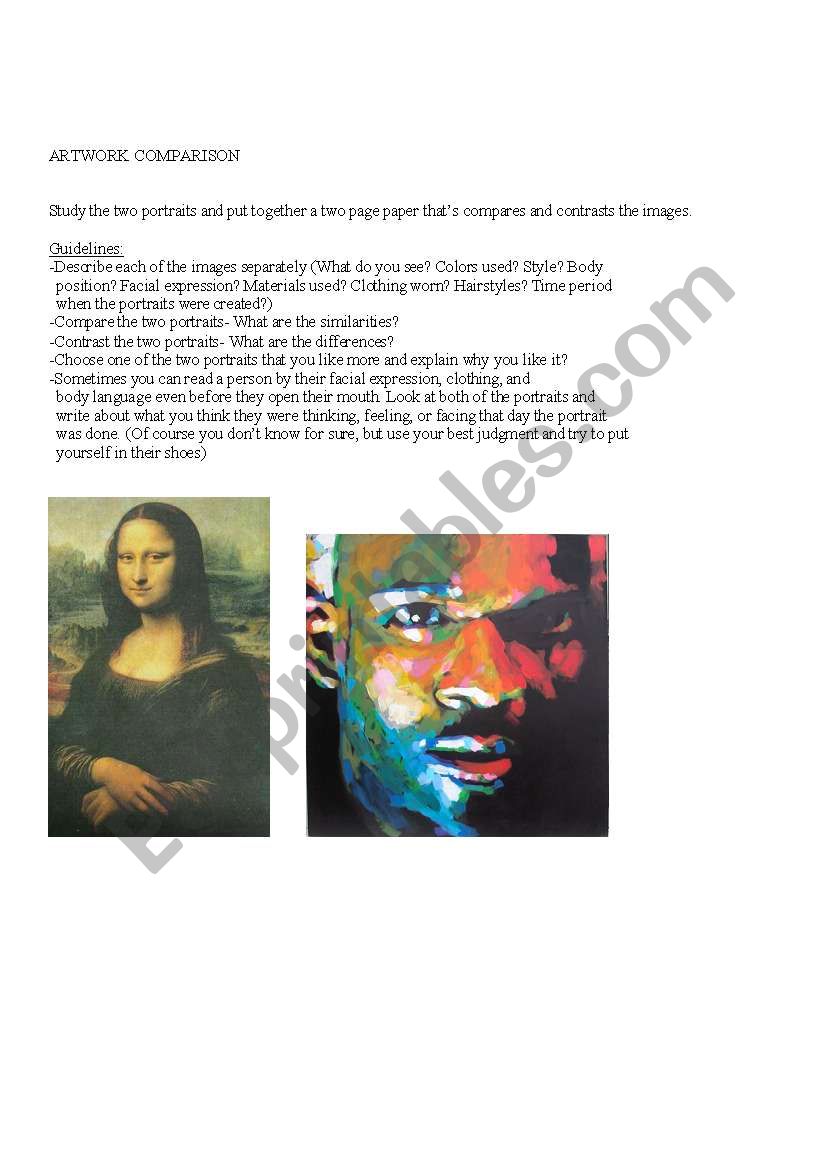 Artwork Comparison worksheet