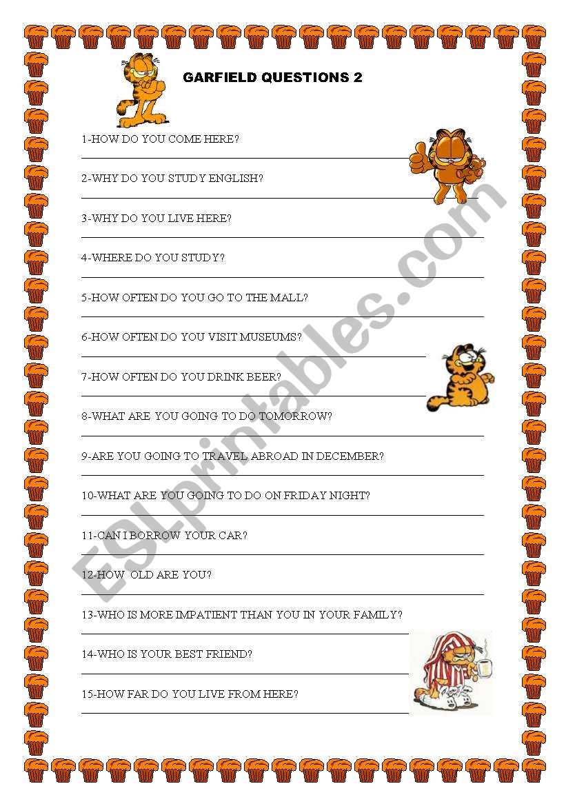 GARFIELD QUESTIONS 2 worksheet